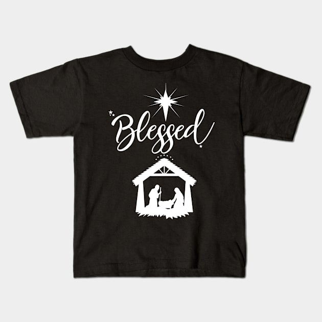 Christmas Christian Blessed Jesus Nativity Scene Faith Gift Kids T-Shirt by Kimmicsts